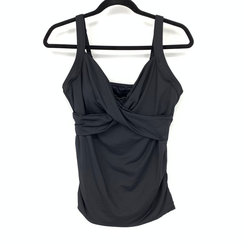 Lands End Tankini Underwire Swimsuit Top Womens Size 10 Twist Front Black